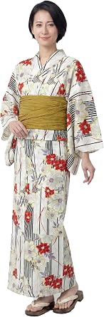 Dita Women's New Separate Yukata Set with Easy Wearing Top, Wrap Skirt, and Pleated Heko Obi Belt Japanese Casual Kimono