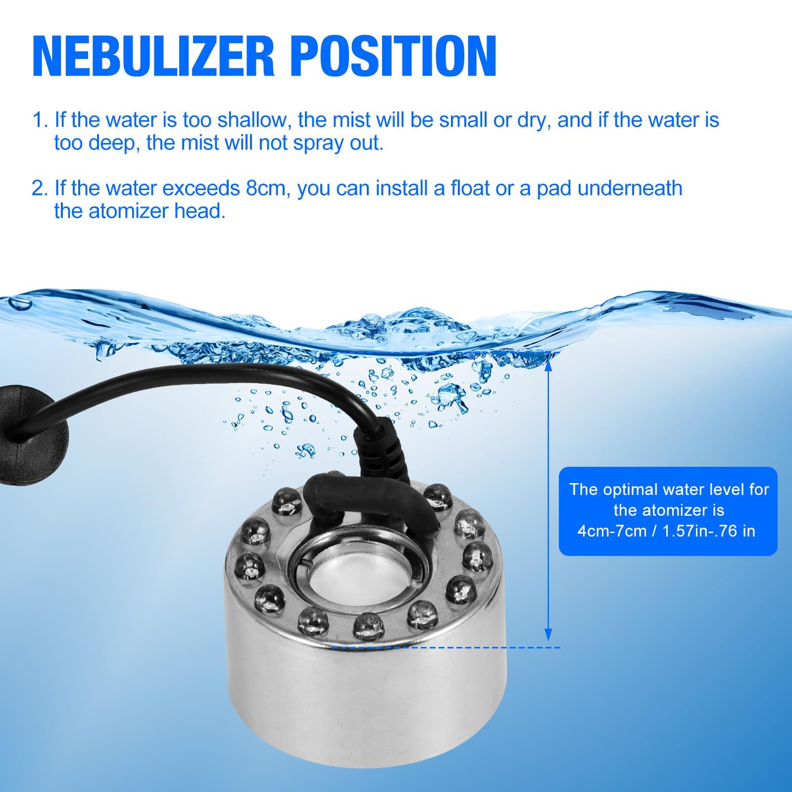 Hangrow Nebulizzatore ad Ultrasuoni con 12 LED Luci Colorate, 24V Fontana d'Acqua Stagno Nebbia Macchina, Ultrasuoni Mist Maker Fogger per Serbatoio Pesci Rocaille (con Adattatore)
