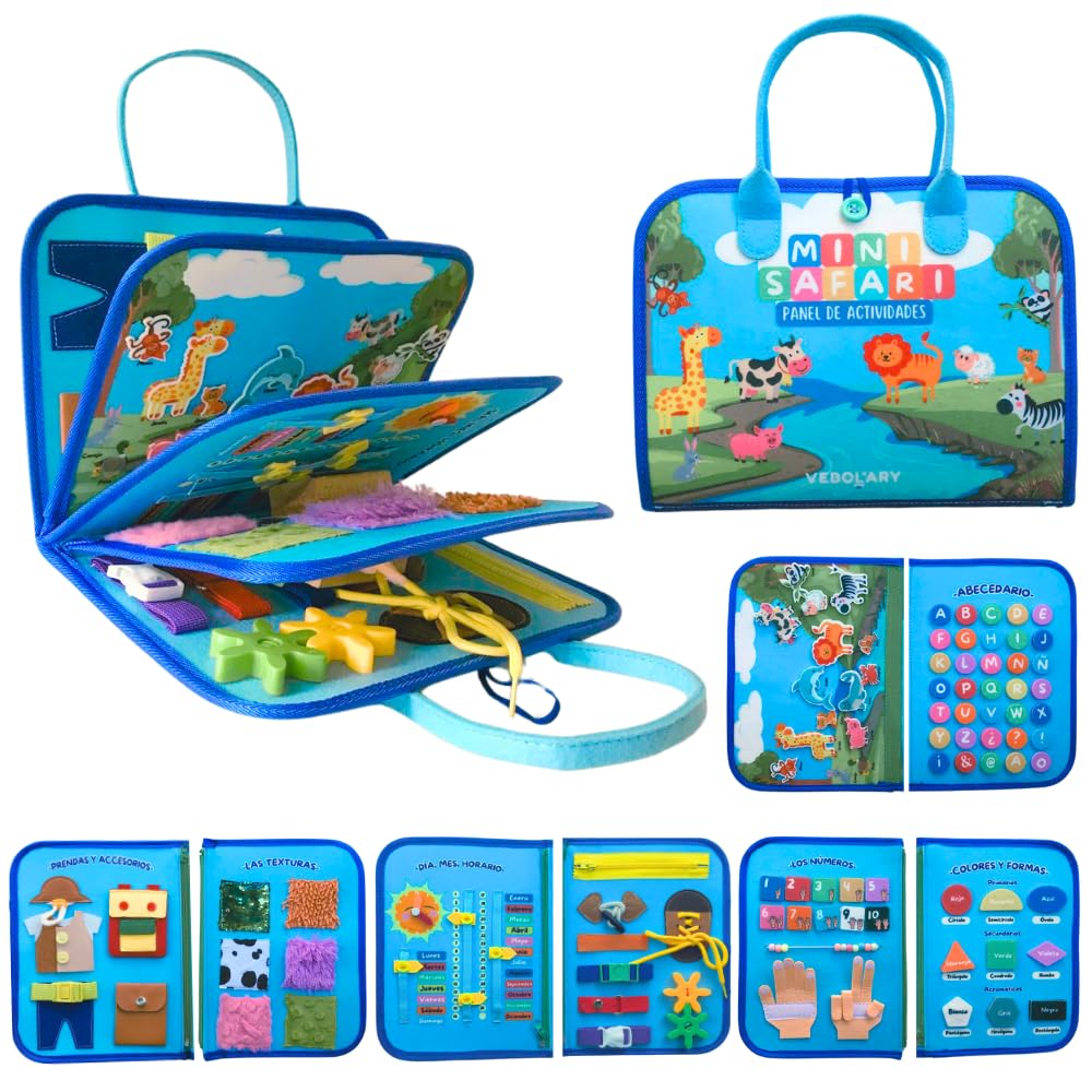 Busy Board Montessori EN ESPAÑOL – Juguetes Montessori 3 4 y 5 Años, Juguete Educativo Sensorial Motricidad Fina y Aprendizaje, Libro Montessori Portátil de Fieltro, Regalo Niña