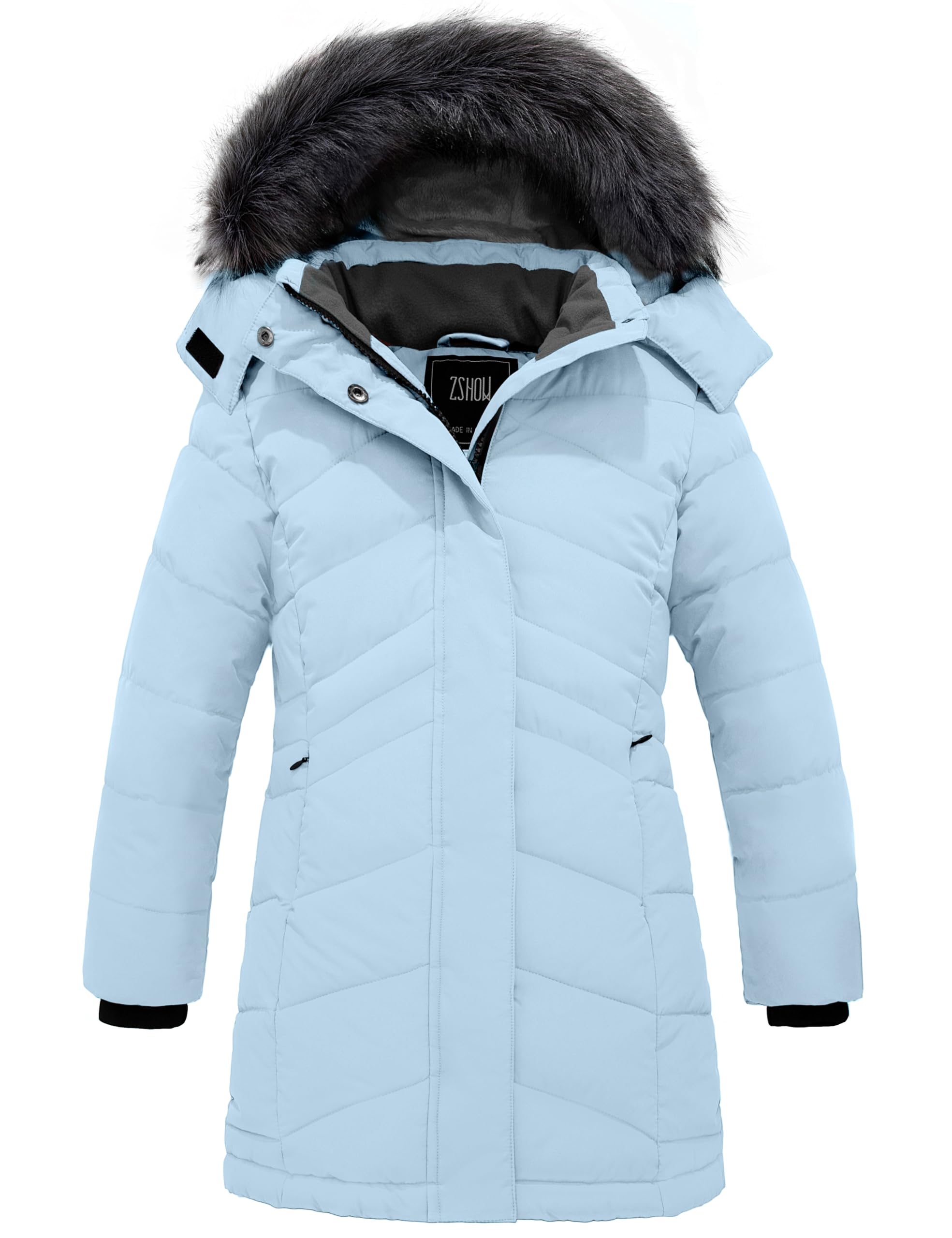 ZSHOW Girls' Winter Coat Insulated Long Quilted Puffer Jacket Warm Hooded Parka Snow Coats