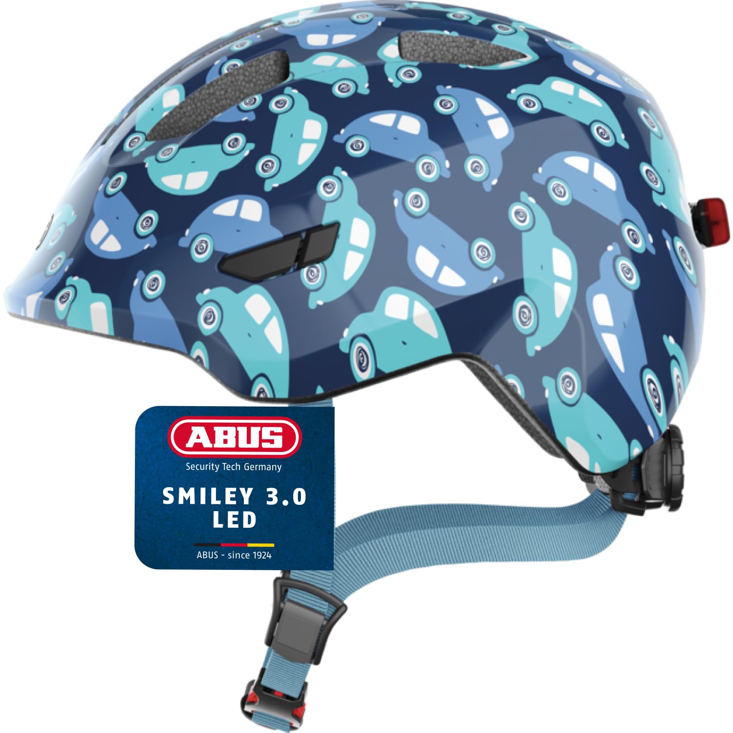 ABUS Casco infantil Smiley 3.0 LED – Casco de bicicleta con luz – ajuste profundo y espacio para una trenza – para niñas y niños