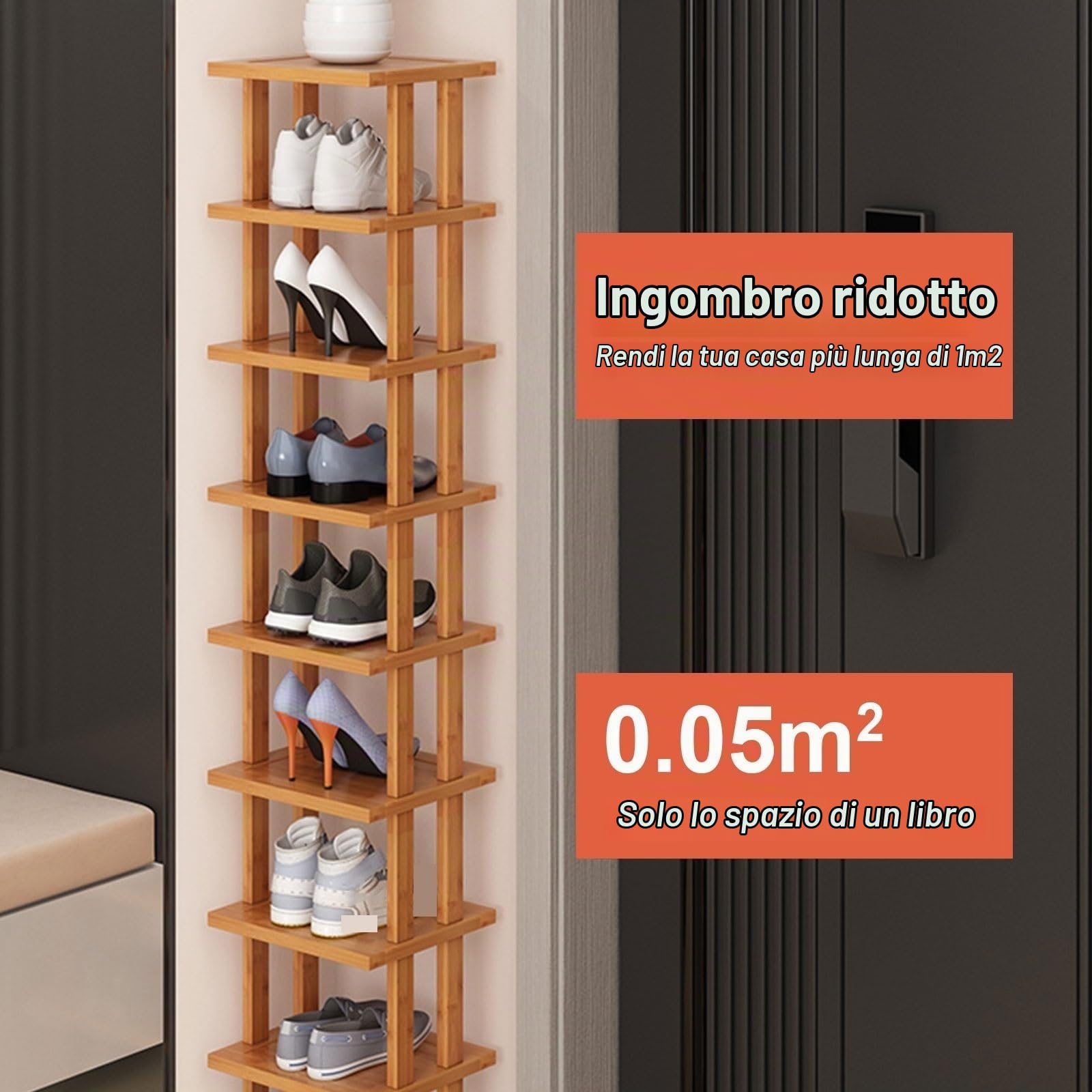Scarpiere Salvaspazio Slim in Legno Scarpiera a 9 Ripiani Porta Scarpe Verticale Stretto Scarpiera Stretta Impilabile per Ingresso, Corridoio(Brown)