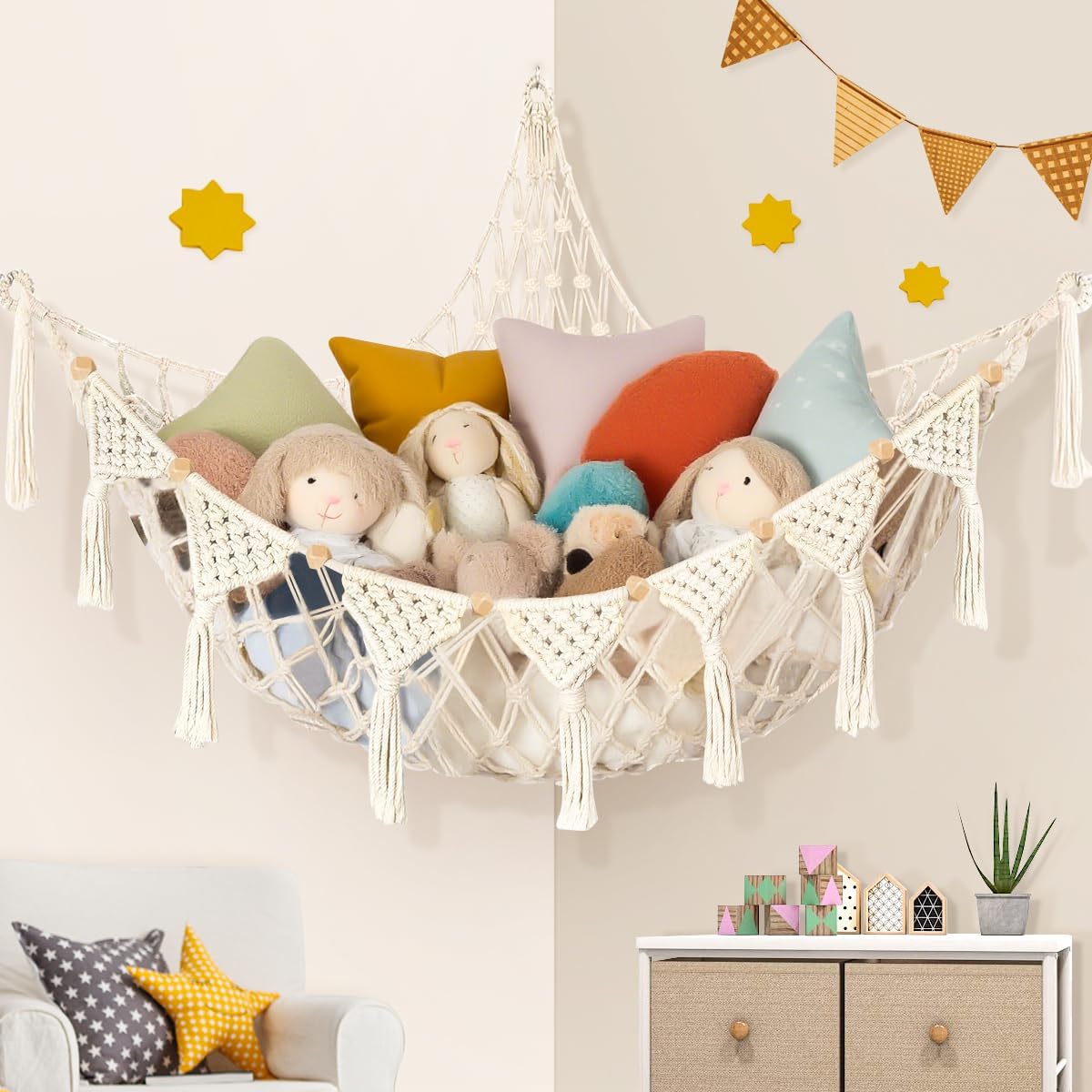 Osznmmg Stuffed Animal Hammock Corner Stuff Animal Organizer Large Toy Hammock Net for Stuffed Animals Plush Toys Net Holder Wall Hanging Net for Toy Stuffed Animals Home Decor
