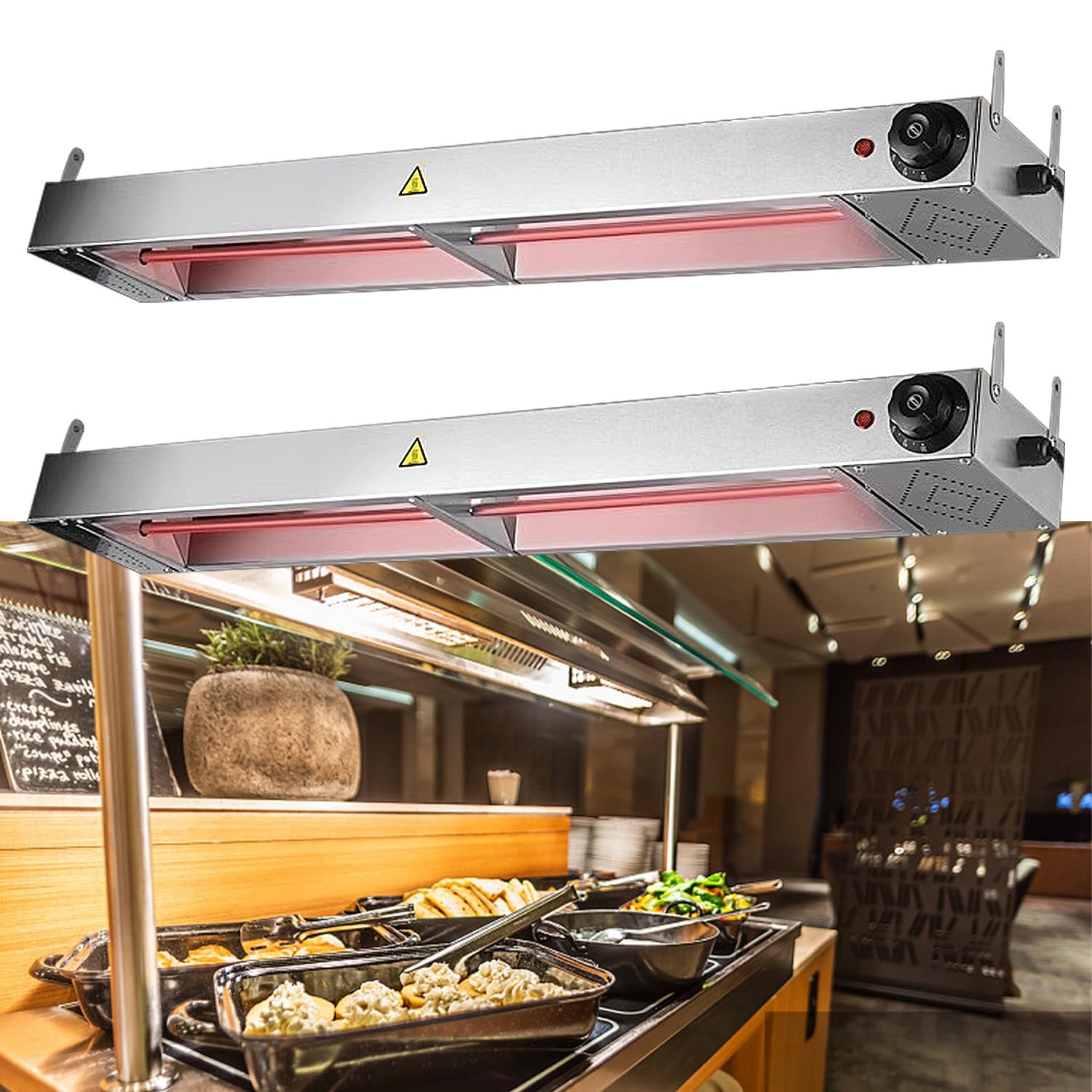 Commerciale Lampara Calor Comida, Temperatura 30-85 ℃(2pcs, 90cm) | Suspensión Lamparas para Calor Alimentos, Lámpara Calor Cucina para Aislamiento de Platos, Ideal para Restaurantes