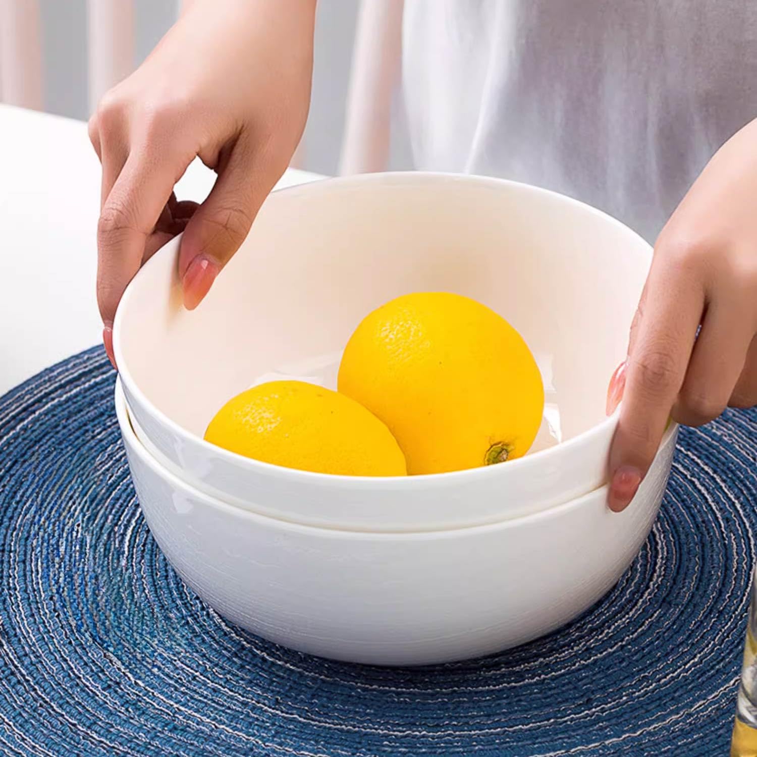 Tazones grandes de sopa Pho de 60 onzas, cuencos grandes de porcelana para fideos, cuencos blancos rotos de 8 pulgadas, juego de 3