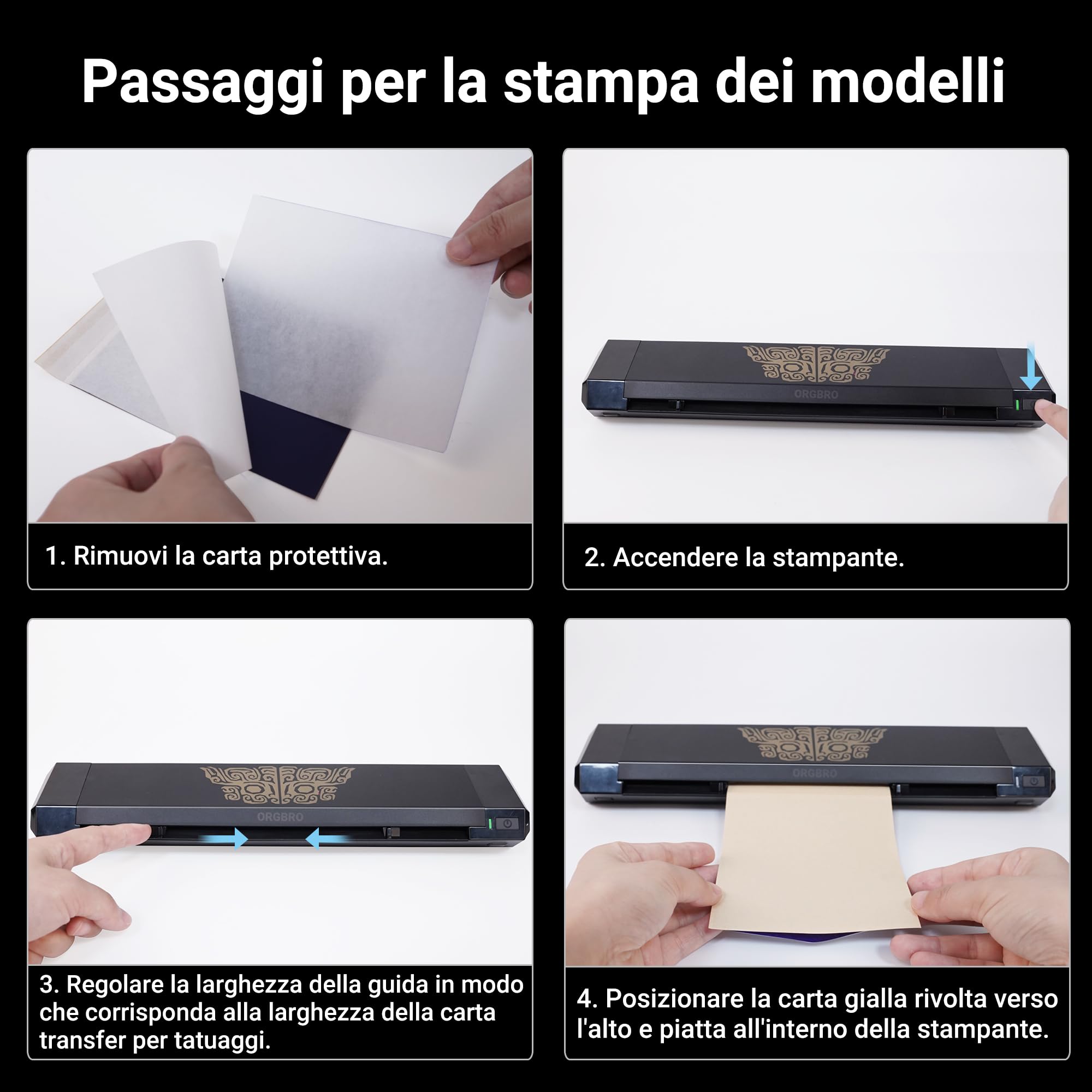 ORGBRO X8 Stampante Stencil Tattoo Bluetooth Stampante per Tatuaggi Termica | con 30 Fogli Di Carta per Tatuaggi Compatibile con Smartphone, Tablet e PC, per Artisti e Principianti