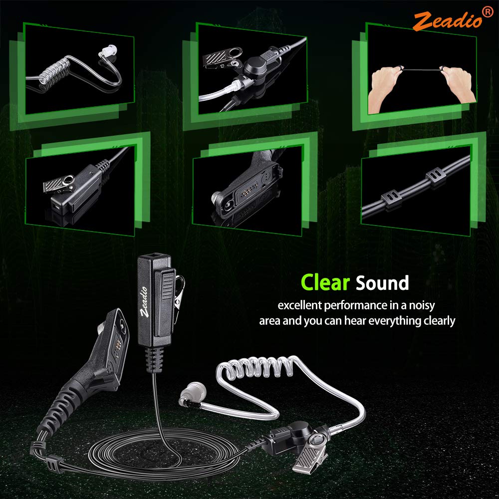 zeadio Surveillance Covert Air Acoustic Tube Walkie Talkie Earpiece Headset with Push-To-Talk Microphone for Motorola Multipin Two Way Radio (Pack of 2) - Image 4