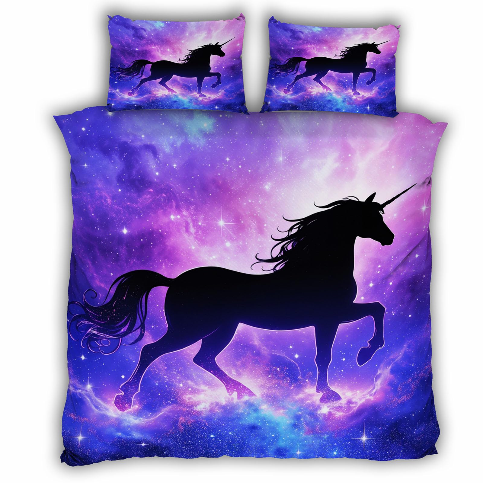 Housse de Couette 220x240 Licorne 2 Personnes avec Taies d'Oreiller