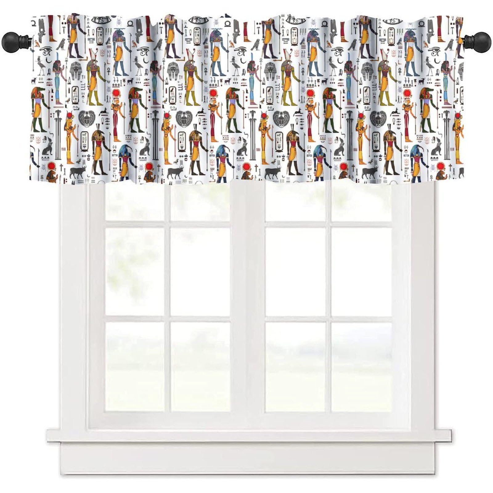 moderw Ancient Egypt Valance Curtains Vintage Egyptian Culture Hieroglyph and Symbol Mysterious Egypt Ethnic Religion Window Valance Curtain for Farmhouse Bedroom Living Room Kitchen 54x18inch
