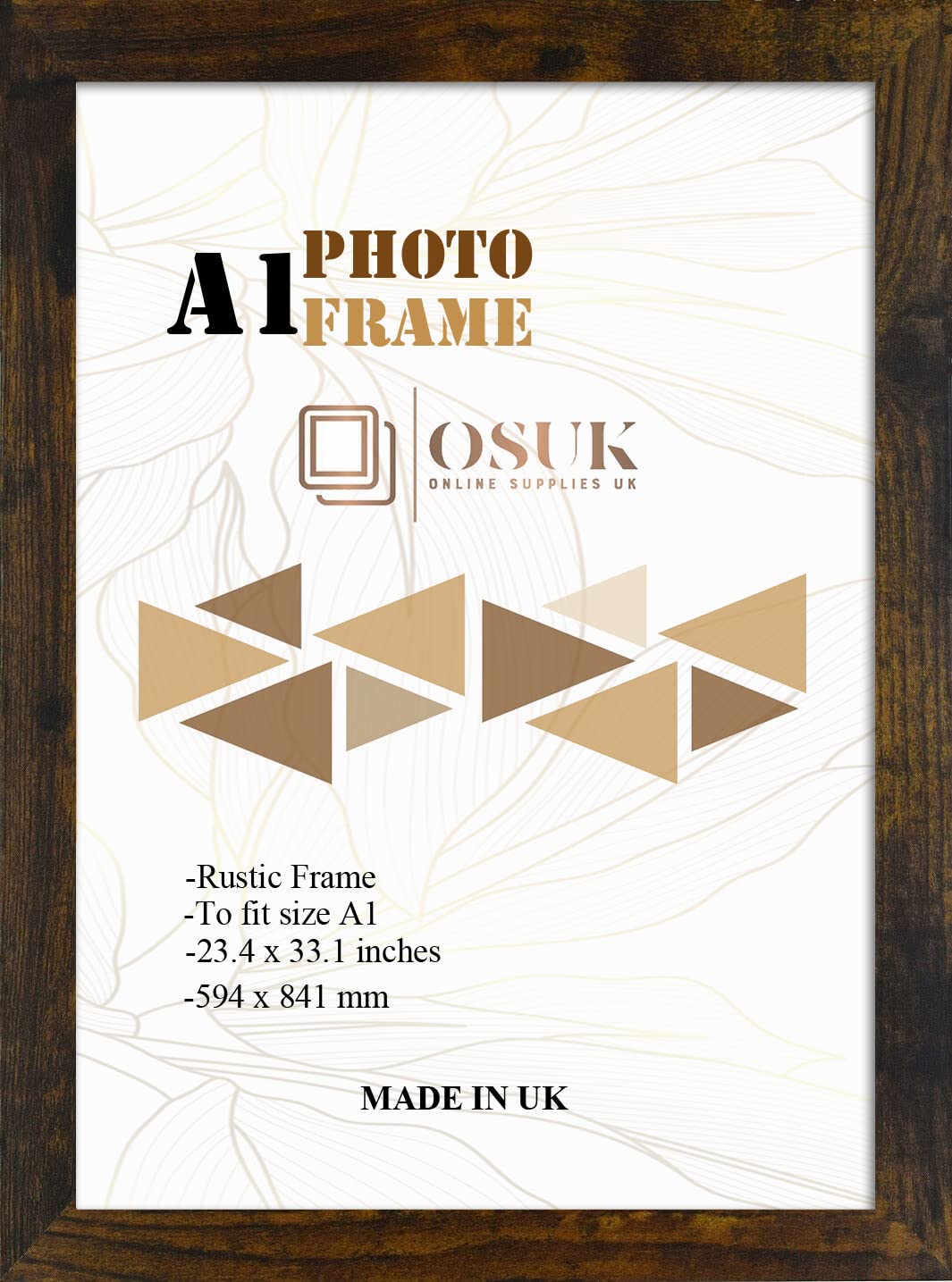 OSUK A1 Frame Rustic In Size 59.4 x 84.1 cm Picture Frame A1 Photo Frame with Clear Perspex Front & Wall Mounting to Hang Portrait or Landscape - Large A1 Poster Frames