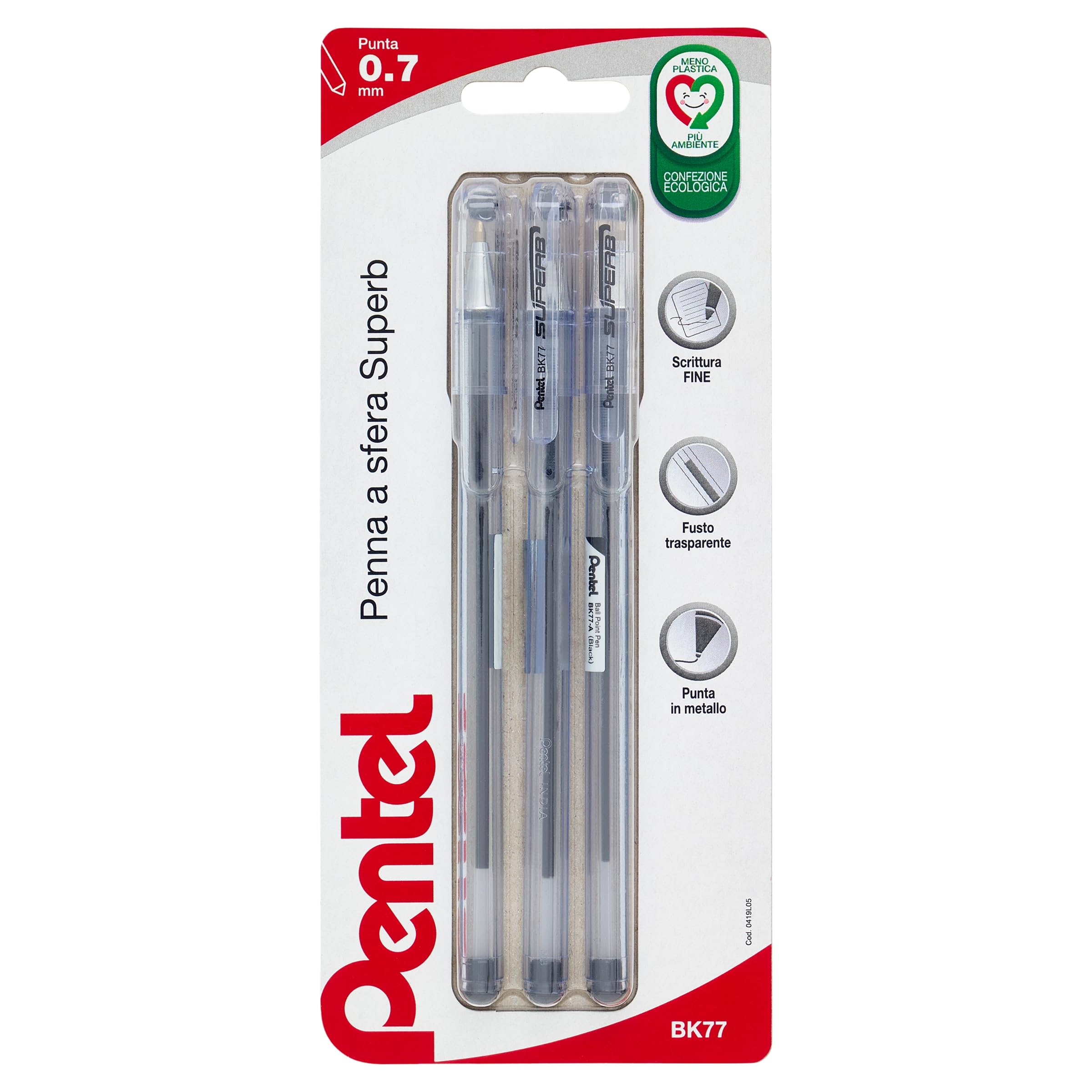 Pentel BK77 Superb Ballpoint Pen Fine Point 0.7mm Black 3 Pack