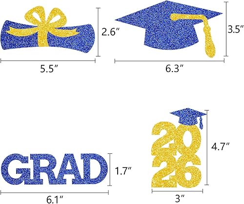 Miniatura 2 de Centro de mesa azul dorado para decoración de graduación, decoración de mesa de graduación con purpurina, suministros de felicitaciones, 16 piezas