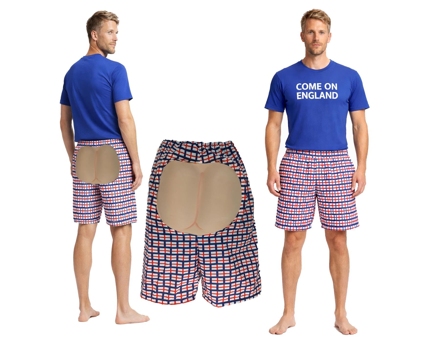 The Dragons Den Adults St George Cross Georges Day England Flag Bum Out Shorts English Sports Supporters Fancy Dress Costume Accessory [L-XL]