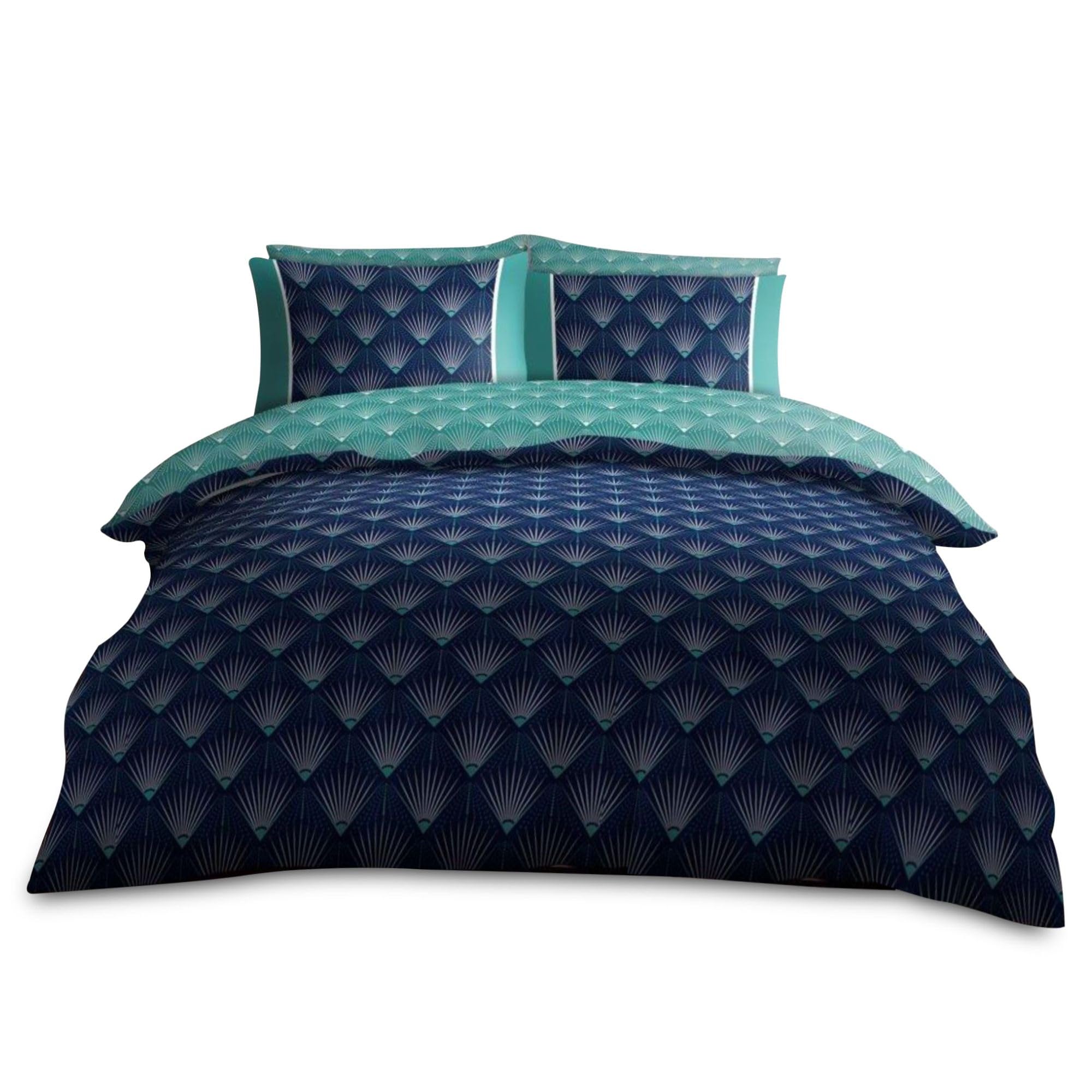 Velvetio Kaya Multi Luxury Geometric Duvet Cover Set & Pillowcases, Soft Polycotton Diamond Shape Bedding Bedset King, Reversible Printed Comforter Coverlet, Multi