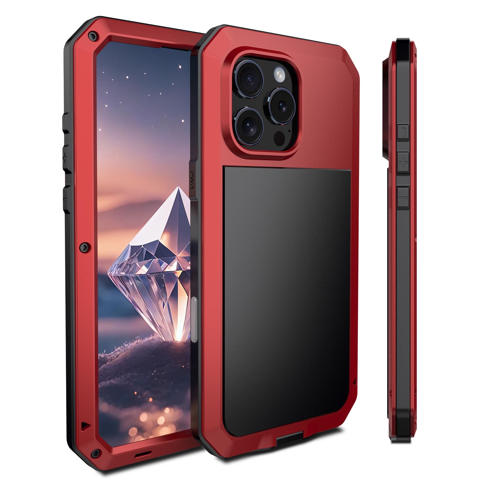 Estuche para iPhone 16 Pro Max/16 Pro/16 Plus/16, Resistente, a Prueba de Golpes, Marco de Metal con Protector de Pantalla Incorporado, Compatible con Carga Inalámbrica