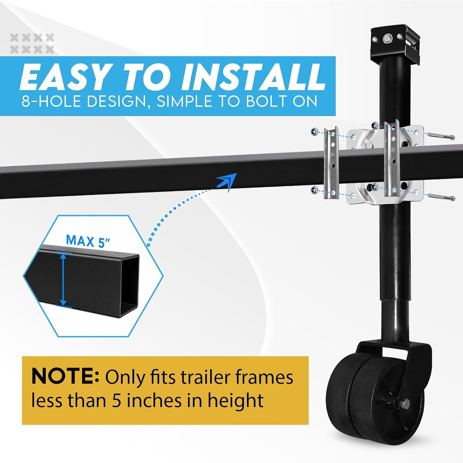 2200 lbs Heavy Duty Trailer Jack with Wheel, 12" Lift, Swivel Boat Jack, Compatible with 20-24V Cordless Drill, Manual Crank Handle Included, for Utility, Yacht, RV, Boat Trailer Jack, Black