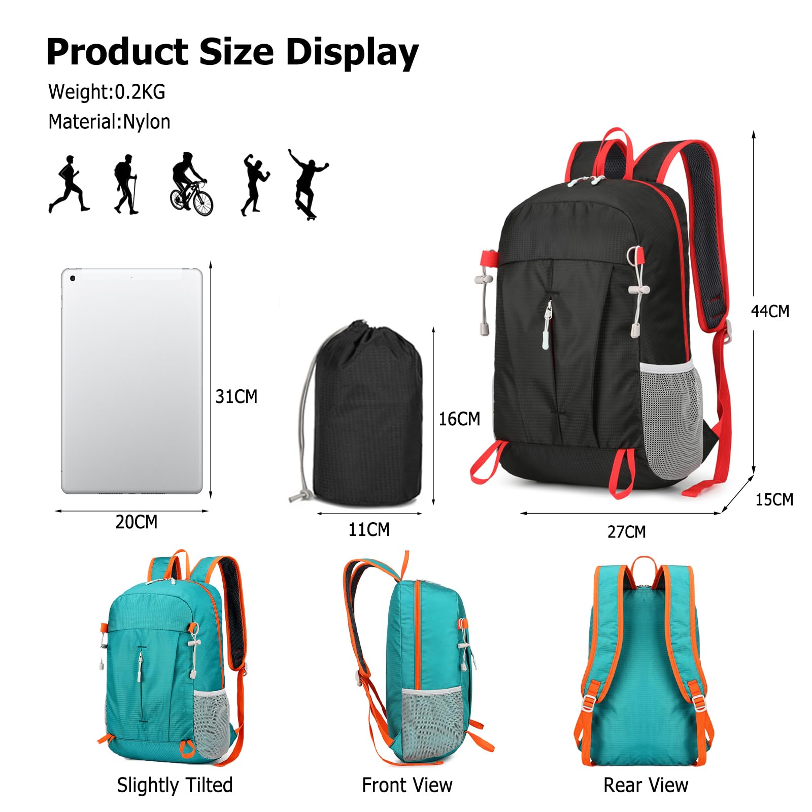 Sac à dos de randonnée pliable imperméable léger pour homme et femme pour camping, voyage, sports de plein air