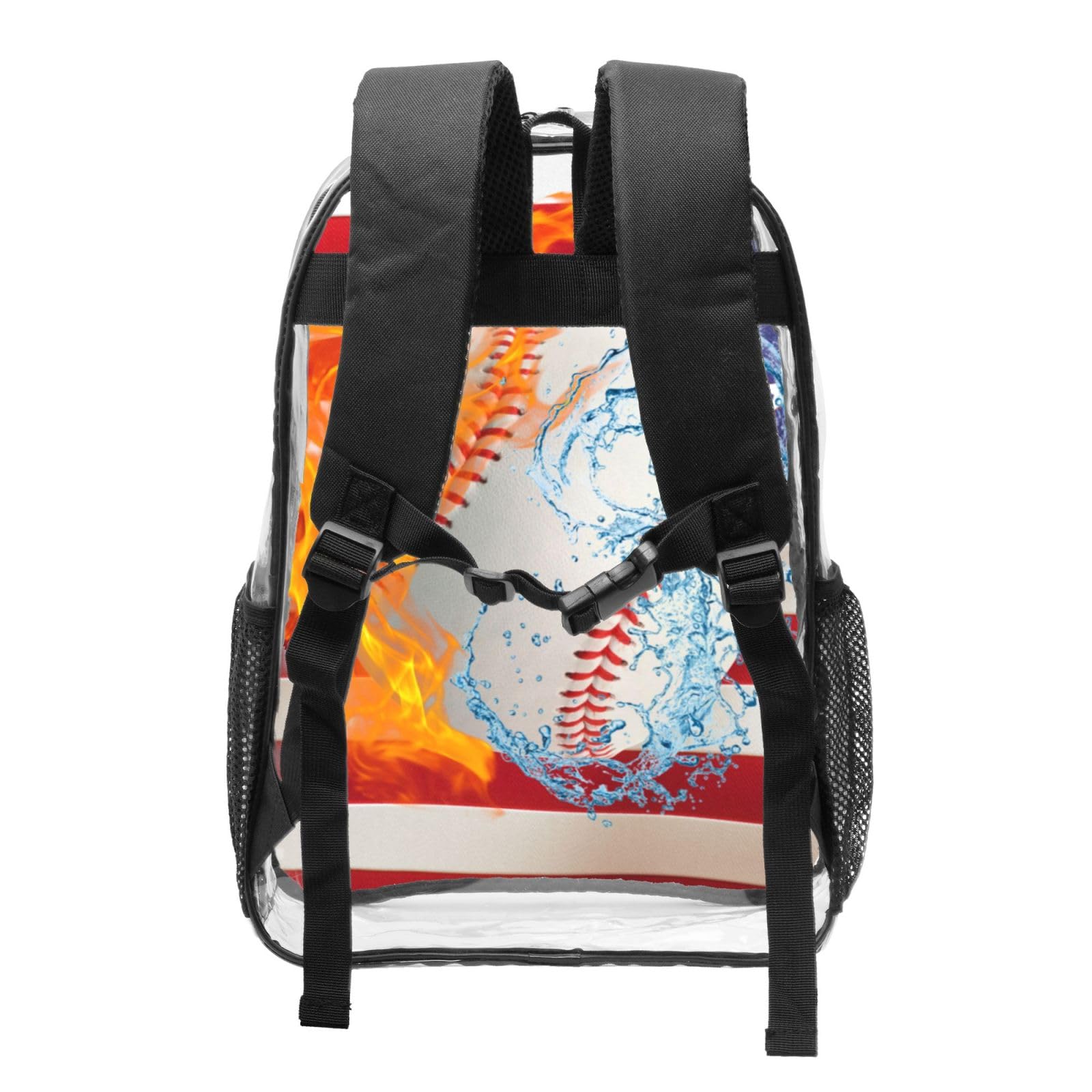 AYCZN Water Fire Baseball Clear Backpack Heavy Duty PVC Transparent Backpacks for Stadium Events USA Flag Sport Burning Clear Bag for Women Men
