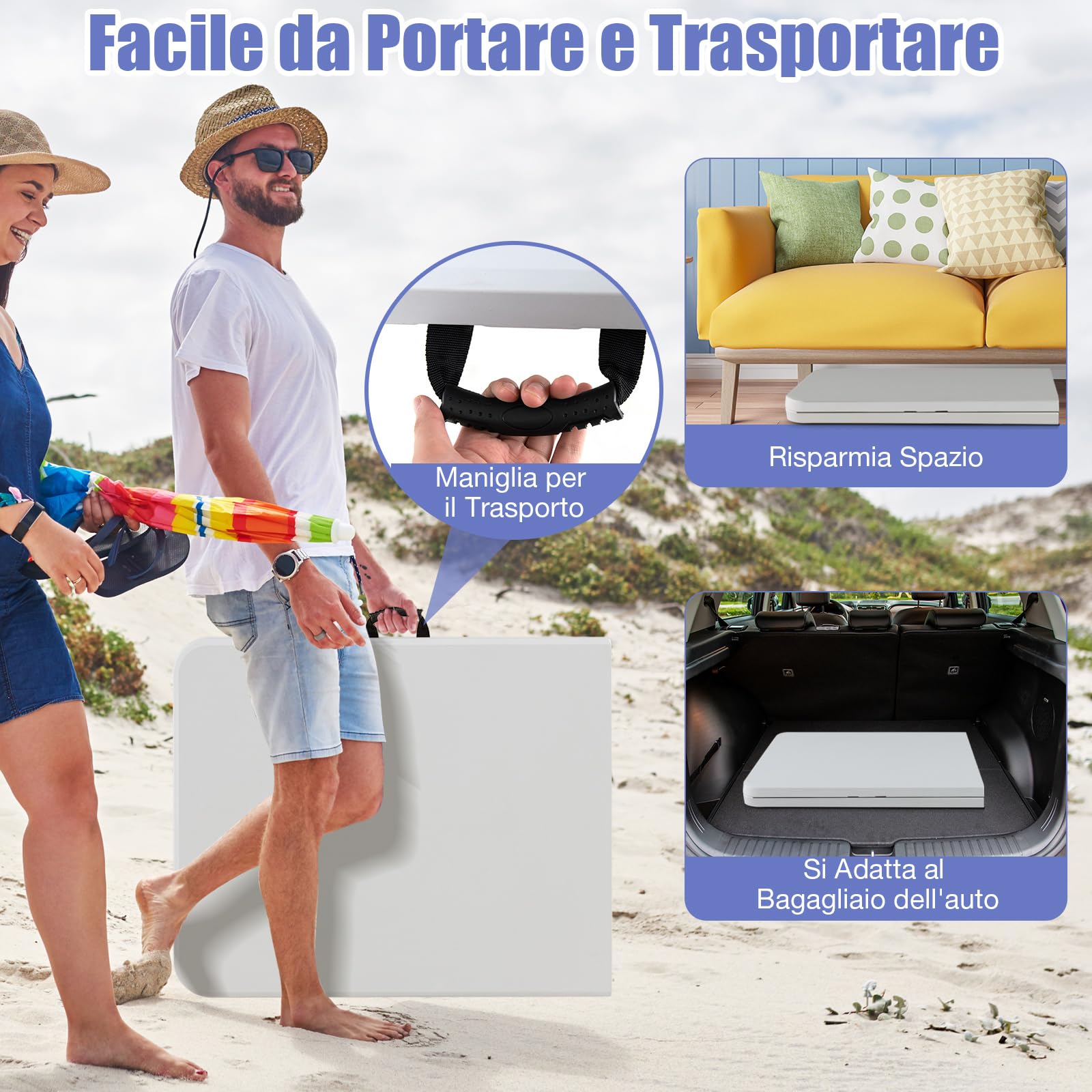 COSTWAY Tavolo da Pranzo Pieghevole 180 cm, Tavolo Campeggio con Maniglia | in Plastica, Gambe in Metallo e Piedini Antiscivolo, per Picnic, Campeggio, Giardino, Portata 180 kg