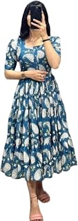 Modestouze Attires Women's Paisley Pattern Rayon Midi Dress with Half Puff Sleeve Round Neck Calf Length and Pull On Closu... Price In India