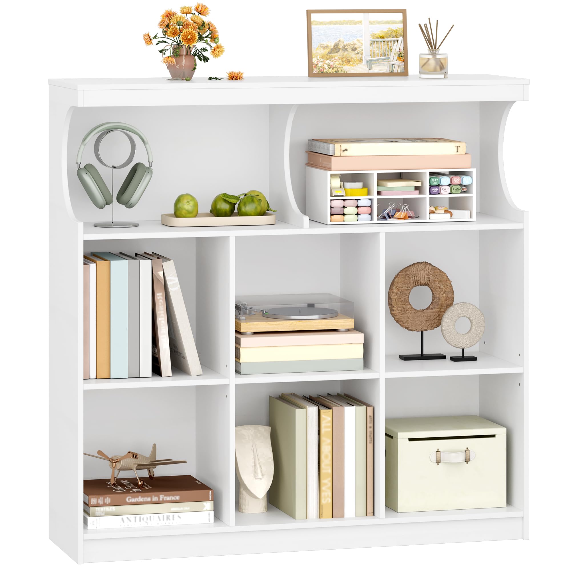 Hzuaneri Libreria, 8 Cubi Bianco Scaffale Autoportante Scanalature con U, Libreria da Parete, Scaffale Portaoggetti per Soggiorno, Ufficio, Studio, 30 x 100 x 100 cm, Bianco, BC33203X
