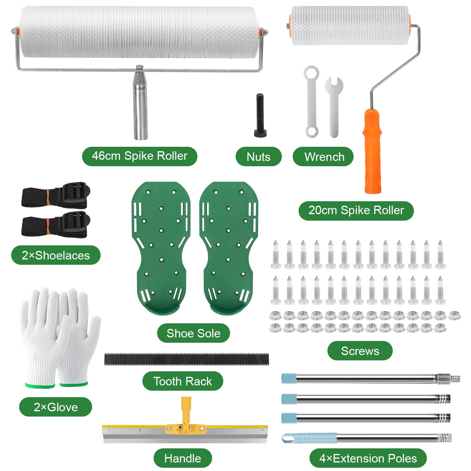 Stachelwalze Ausgleichsmasse,Bodenbeschichtung Entlüftungsroller Set,Doppelte Entlüftungsrollen,Rakel,Stachelschuhe,Teleskopstiel,Schutzhandschuhe, stachelwalze ausgleichsmasse