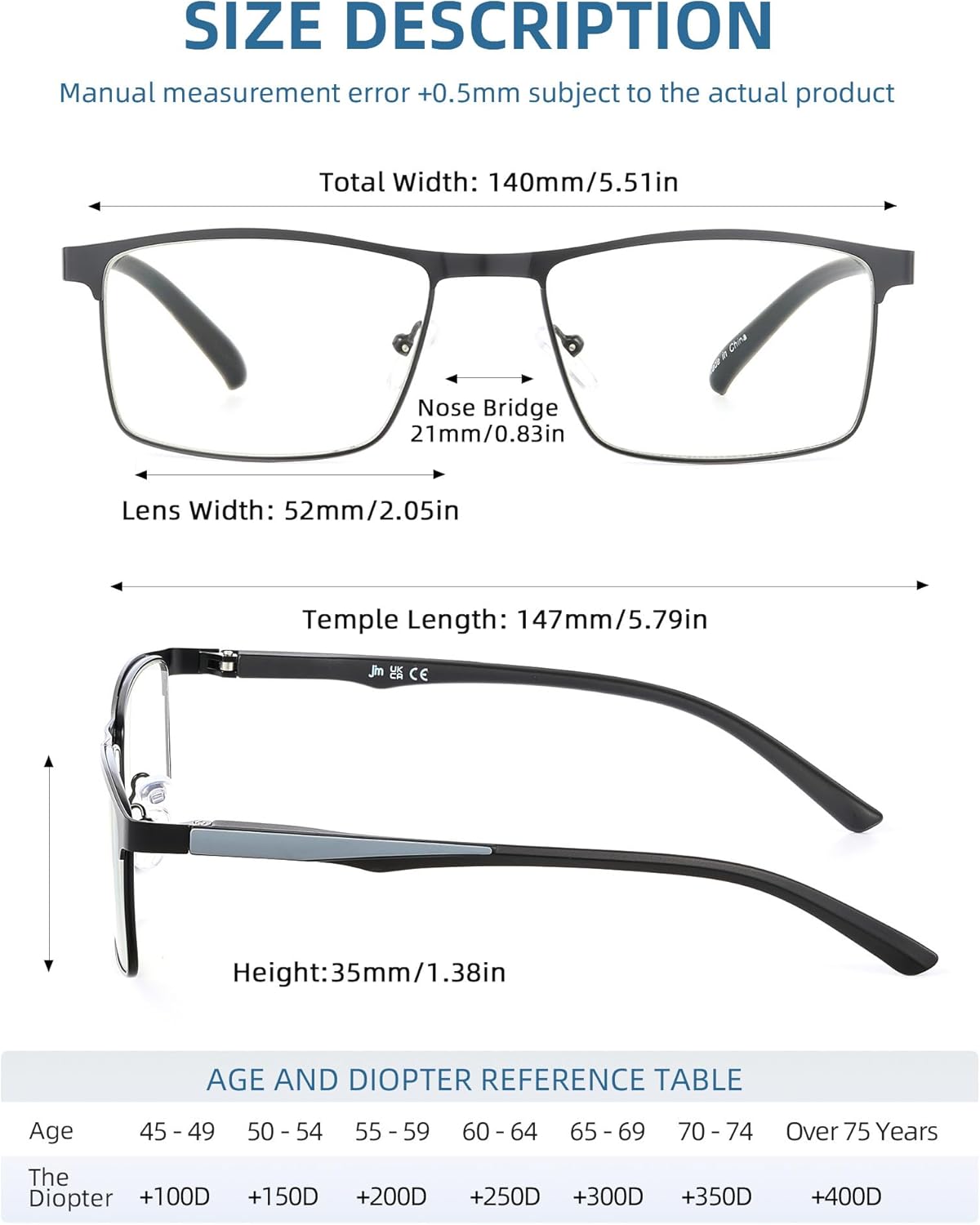 JM 5 Pack Rectangular Reading Glasses Men, Blue Light Blocking Computer Readers, Metal Thin Frame Spring Hinge Eyeglasses - Image 4