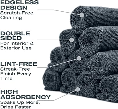 Nasiol Wipe&Buff Microfiber Ceramic Coating Application Cloth 10 Pack, Featherproof Detailing Cloth, Double Sided In-Vehicle Maintenance, Cleaning Cloth