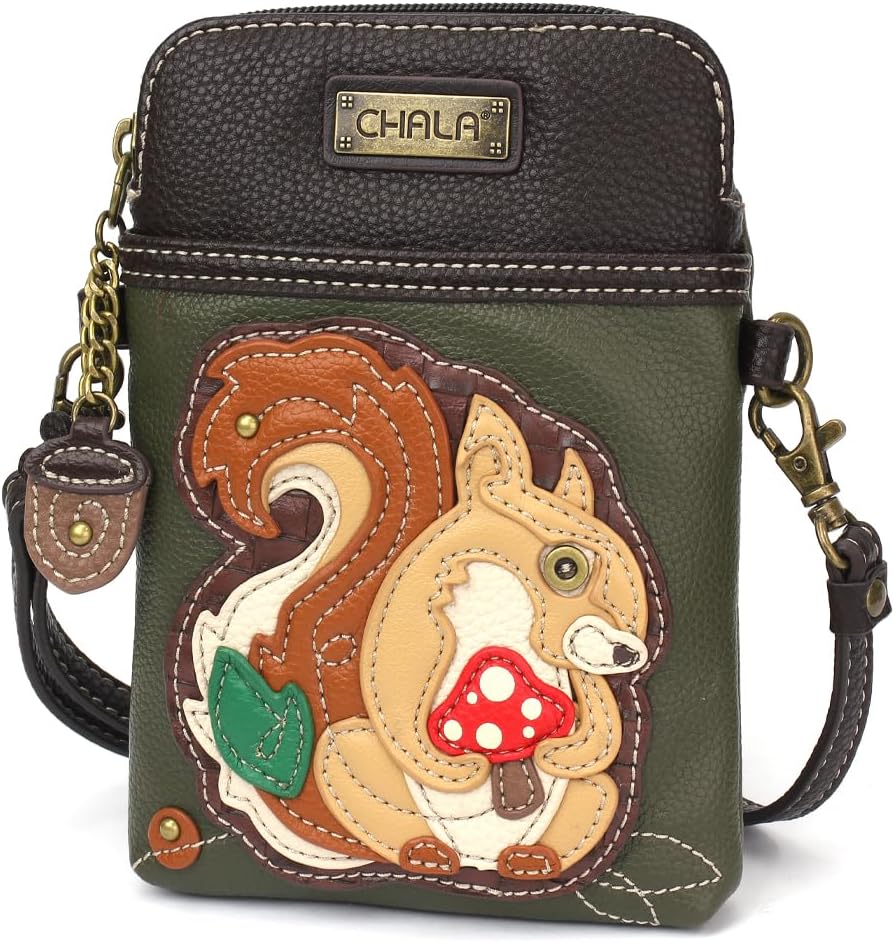 CHALA Crossbody Cell Phone Purse | Women's Multi-Color Wristlet Handbags with Adjustable Strap (Olive_ Squirrel)