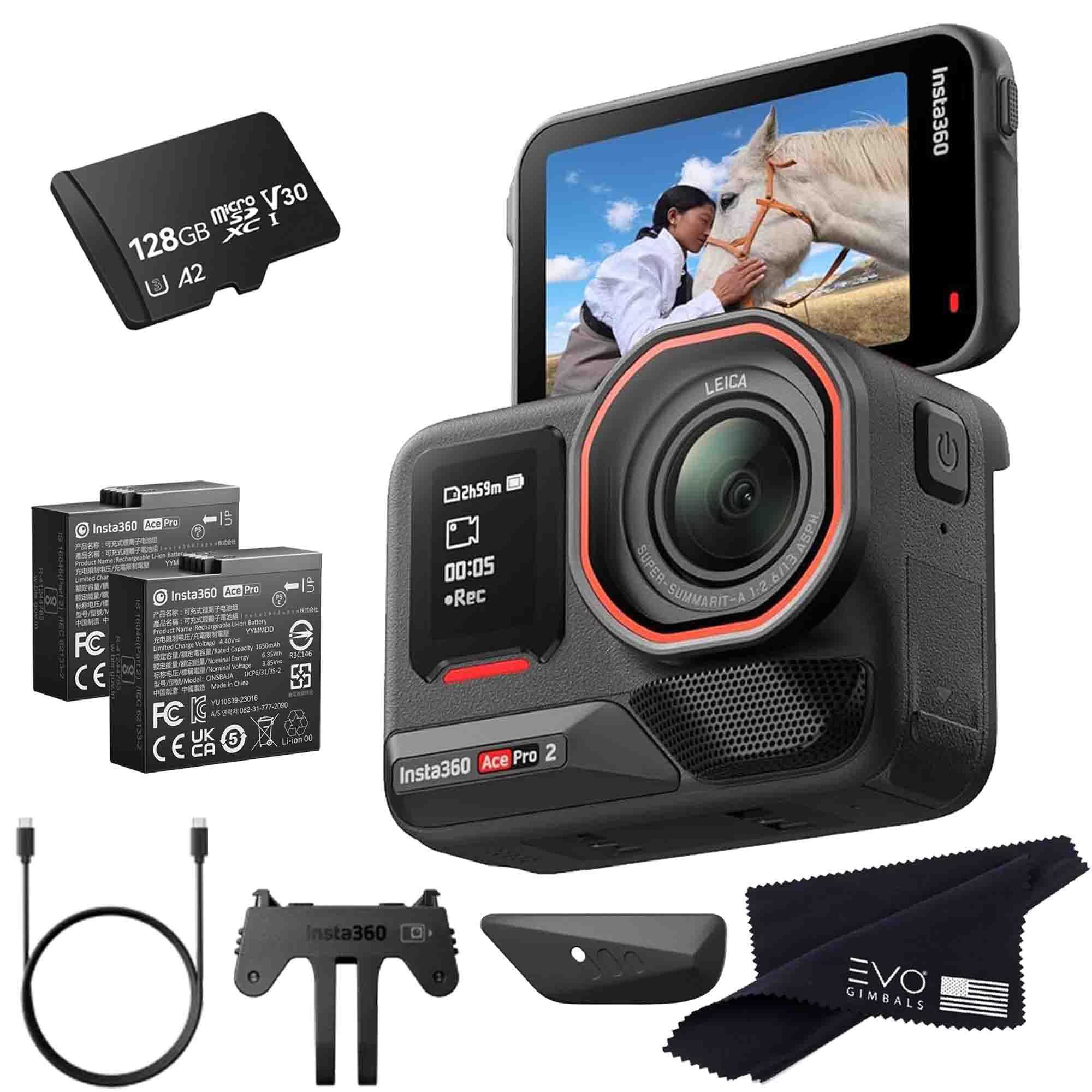 Insta360 Ace Pro 2-8K Waterproof Action Camera Co-Engineered with Leica, Flagship 1/1.3" Sensor, 8K30fps, 4K60fps, 2.5" Flip Screen, AI Noise