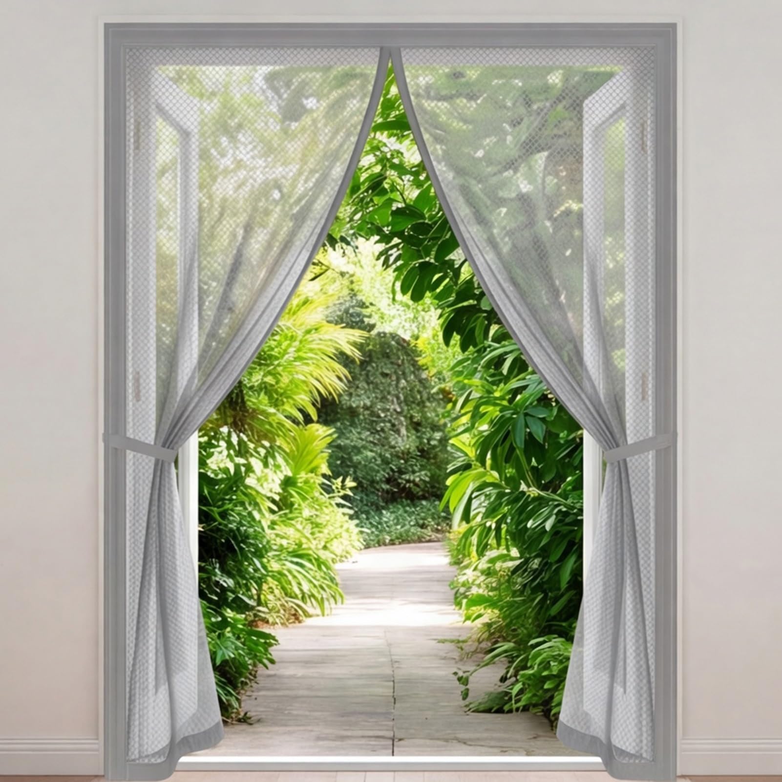 Yxrs Grey Magnetic Door Screen 82 X 286 Cm Frame Hook & Loop Hundreds Of Sizes Fly Nets For Doors With Powerful Magnets Keeps Bugs Out No Drill Installation Automatically Closes,