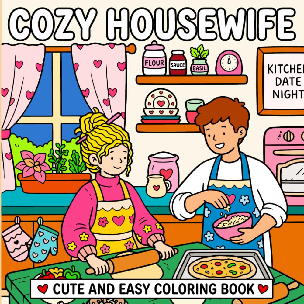 Cozy Housewife Cute and Easy Coloring Book: for Mom, Adults and Teens: Hygge-Inspired Relaxing Designs of Kitchen Scenes, Cozy Home Life, Baking, ... Bliss for Stress Relief (Cozy Homebody Life)