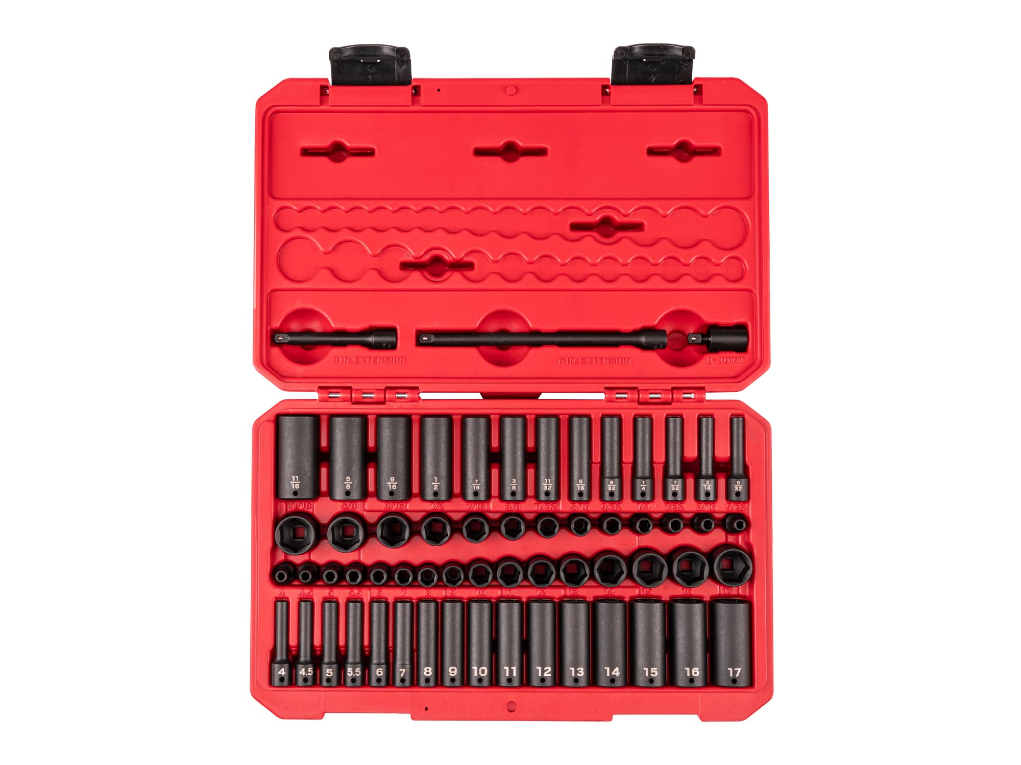 TEKTON 1/4 Inch Drive Shallow and Deep 6-Point Impact Socket Set with Case, 61-Piece (5/32-11/16 in., 4-17 mm) | SID90403