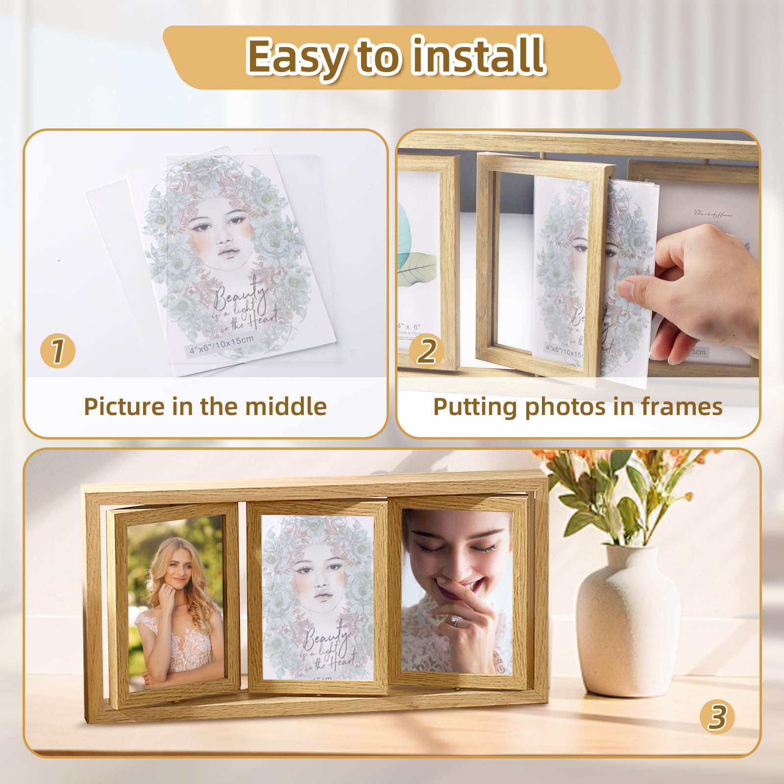 Cadre Photo 10X15 Cm En Bois, Cadre Photo Rotatif Double Face Pour