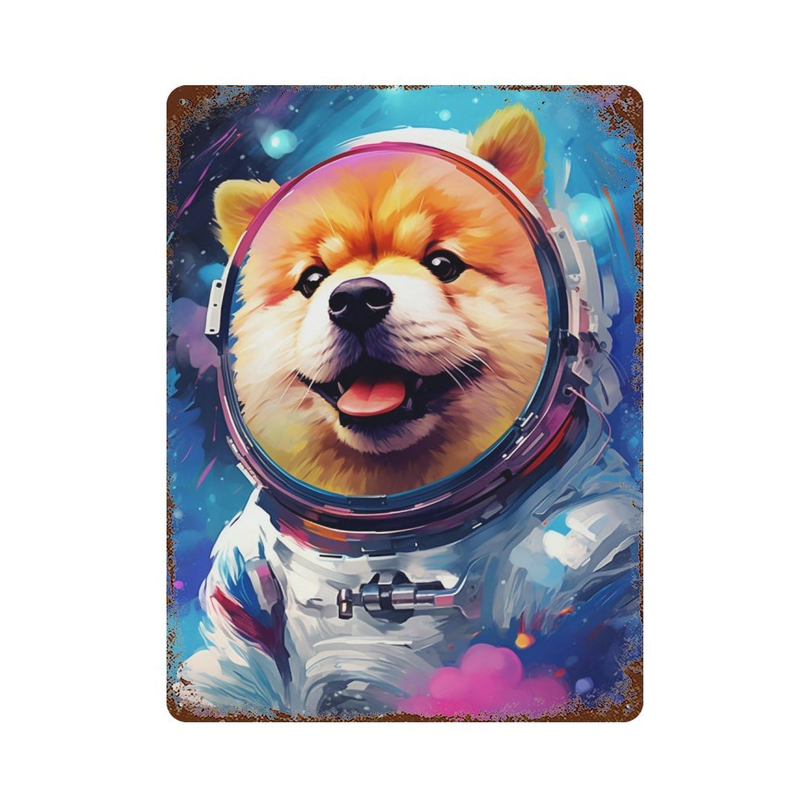 Rust Effect Space Pup Adventure -17 Weathered Tin Sign 15.7"x11.8", Farmhouse Wall Decor for Farmhouse, Kitchen And Entryway Decor