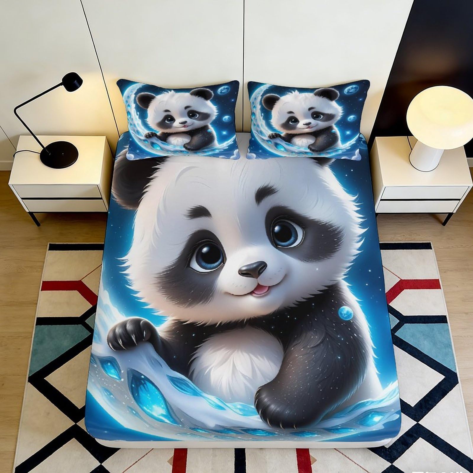 Kzqjxnhpcr Style-4 3D Printed Cartoon Panda Fitted Sheet Microfiber Deep Pocket Non-Slip For Adults Bedroom Panda Mattress Fitted Cover 90X200x25cm 90X200x25cm