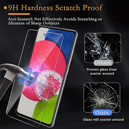 Miniatura 3 de Paquete de 3 + 2 protectores de pantalla para Samsung Galaxy A52 4GA52 5GA52S 5G con 2 paquetes de protectores de lente de cámara borde 2.5D, dureza