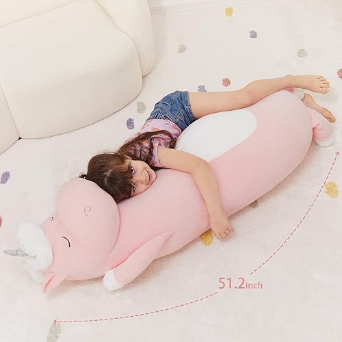 Vista 39 de MorisMos Almohada grande con forma de unicornio, 36.2 pulgadas, peluche de unicornio, almohada súper suave para abrazar para niñas y niños, almohada