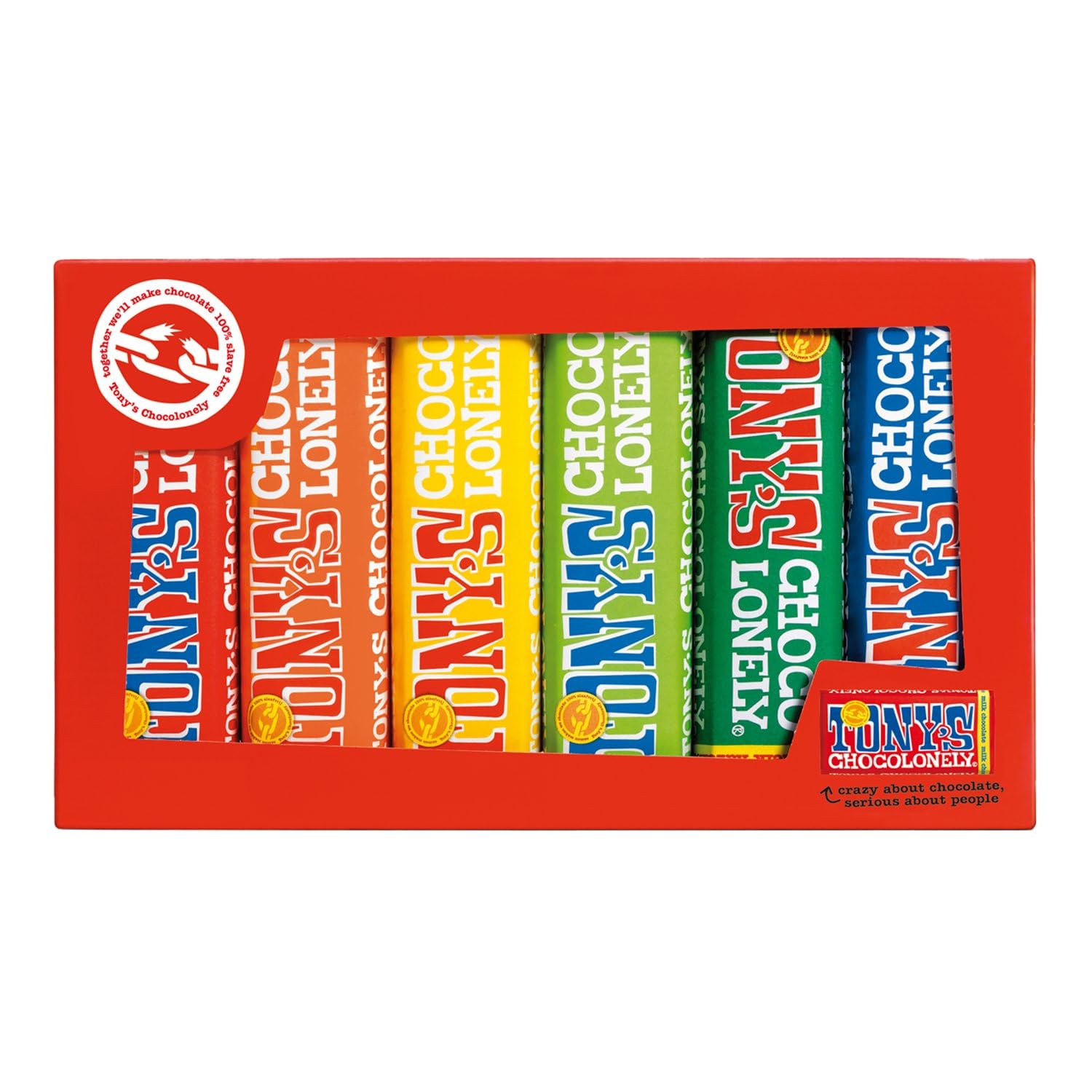 TONY'S CHOCOLONELY - Rainbow Tasting Pack 6er Set 288 g - Geschenkverpackung mit 6 Schokoriegeln in verschiedenen Sorten, ideal zum Probieren oder als Geschenk. Ohne Palmöl, hergestellt in Belgien
