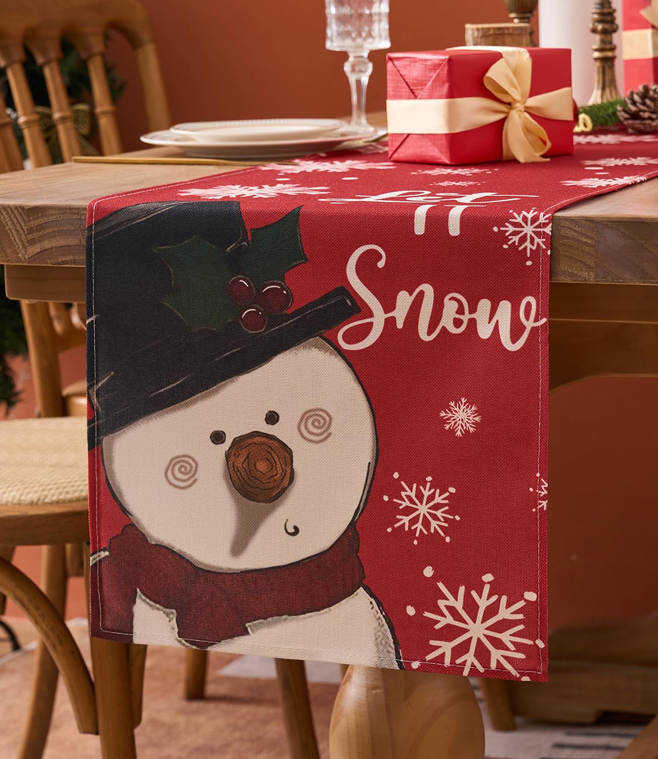 Vorysum Camino de Mesa Navidad Iindo Muñeco de Nieve Blanco Decorar de Mesa De Cocina de Invierno Camino de Mesa Camino de Mesa Navidad Camino de Mesa Rojo Camino de Mesa Navidad 33 x 183 cm