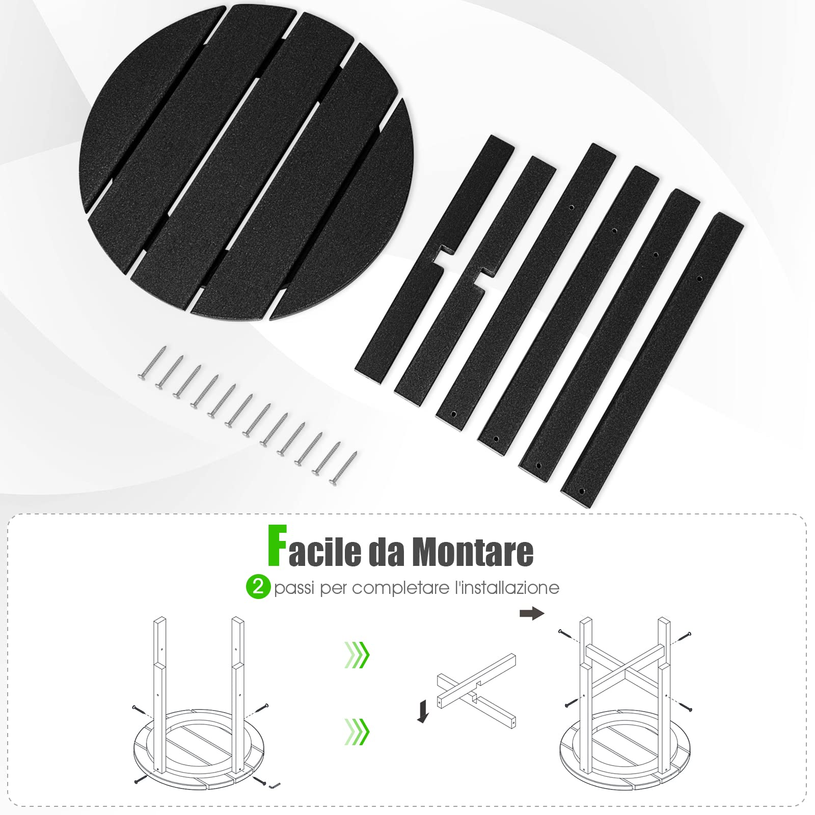 COSTWAY Tavolino da Giardino Rotondo per Esterno, Tavolo Adirondack in HDPE Resistente alle Intemperie, per Interno ed Esterno Patio, Portico, Giardino, Facile Manutenzione (Rotondo, nero)