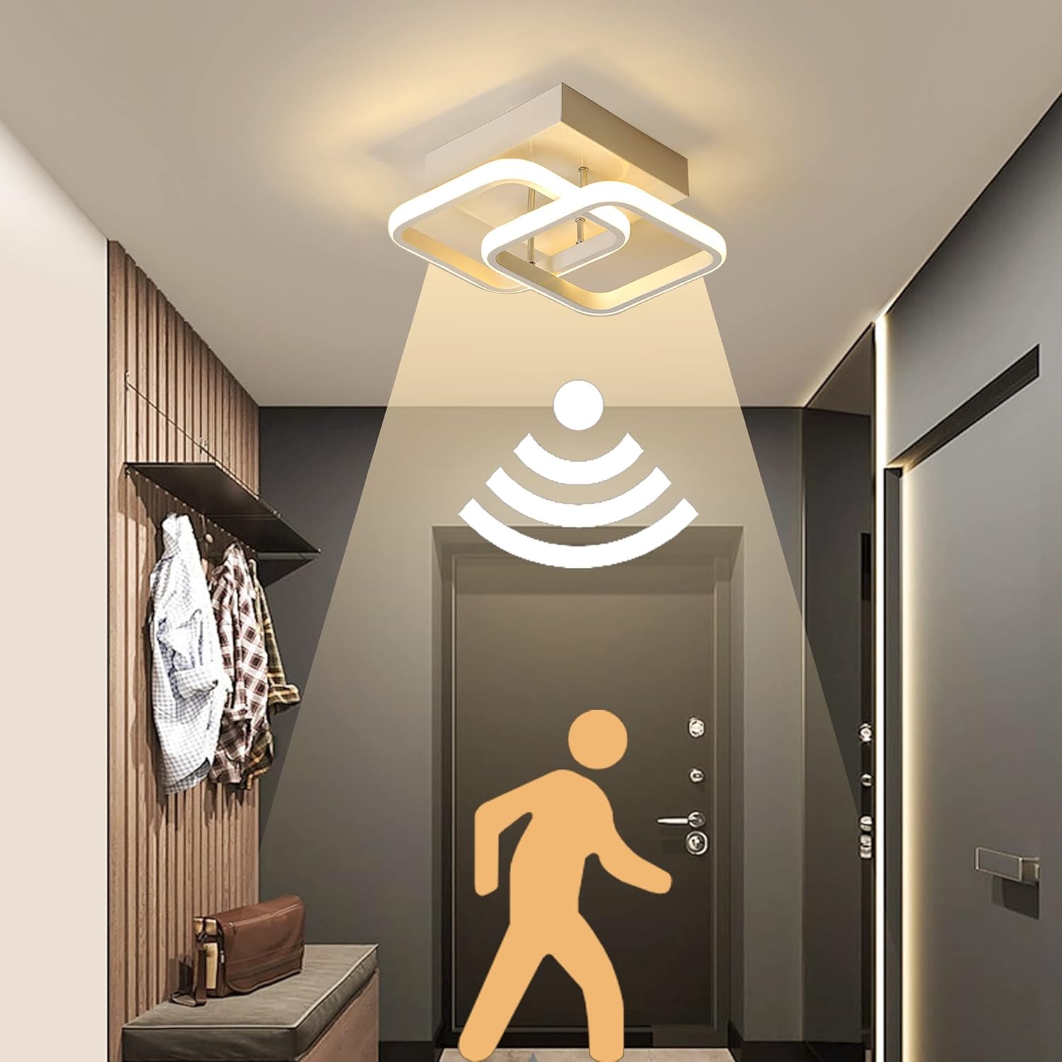LED Motion Sensor Ceiling Light Indoor, EIDEARAY 22W Warm White 3000K Ceiling Light, Square