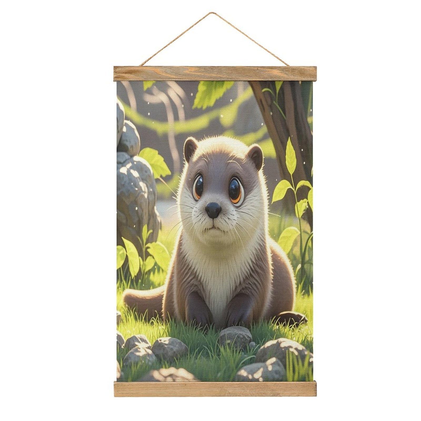 FekiLoot Cartoon Cute Otter Wall Art Poster Hanger Frame Linen Wall Art Decor Vintage Hanging Poster Hanging Wall Decor Rustic Retro Wall Art Print for Living Room Decor 20.4 X 13.1Inches