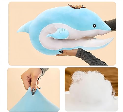 Miniatura 8 de XIYUAN Peluche de delfín, almohada de delfín, cojín suave y duradero, decoración de habitación, regalo para niños y niñas (27.5 pulgadas) (azul)