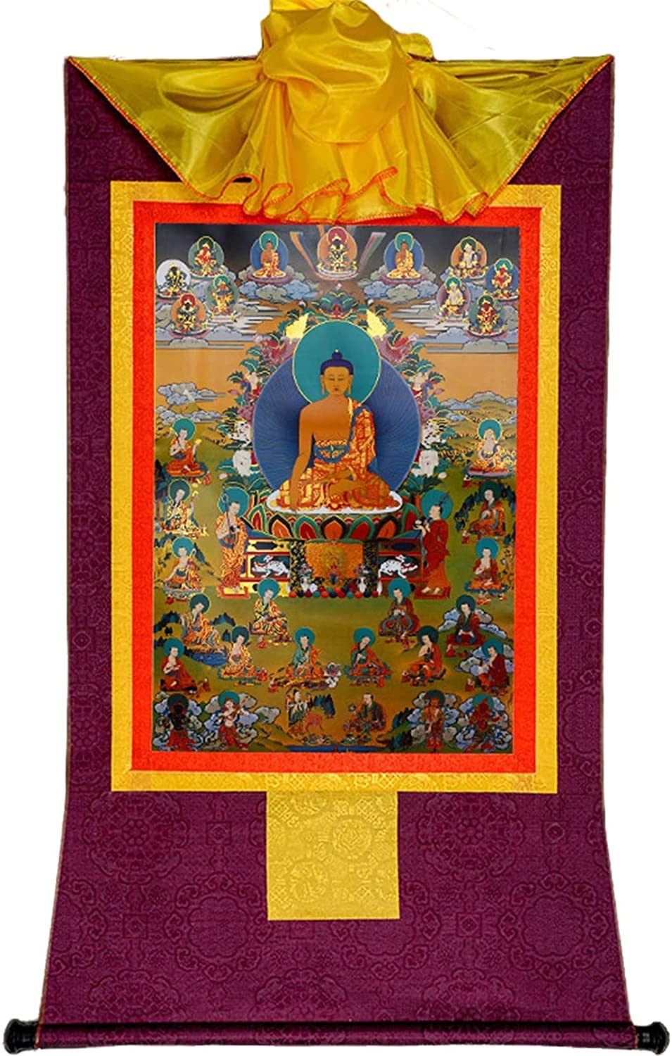 Cnfhfry Purple Vintage Tapestry, Shakyamuni Tibetan Thangka Tapestry Embroidery Painting Handmade Buddhist Brocade