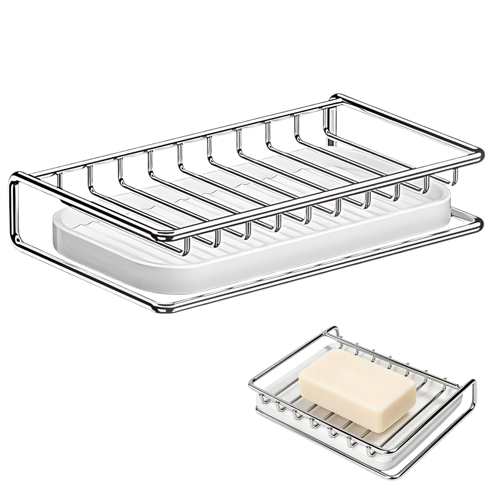 Stainless Steel Soap Dish with Drainage,Quick Drying Soap Bar Holder Non-Slip Easy Cleaning for Shower Kitchen Sink