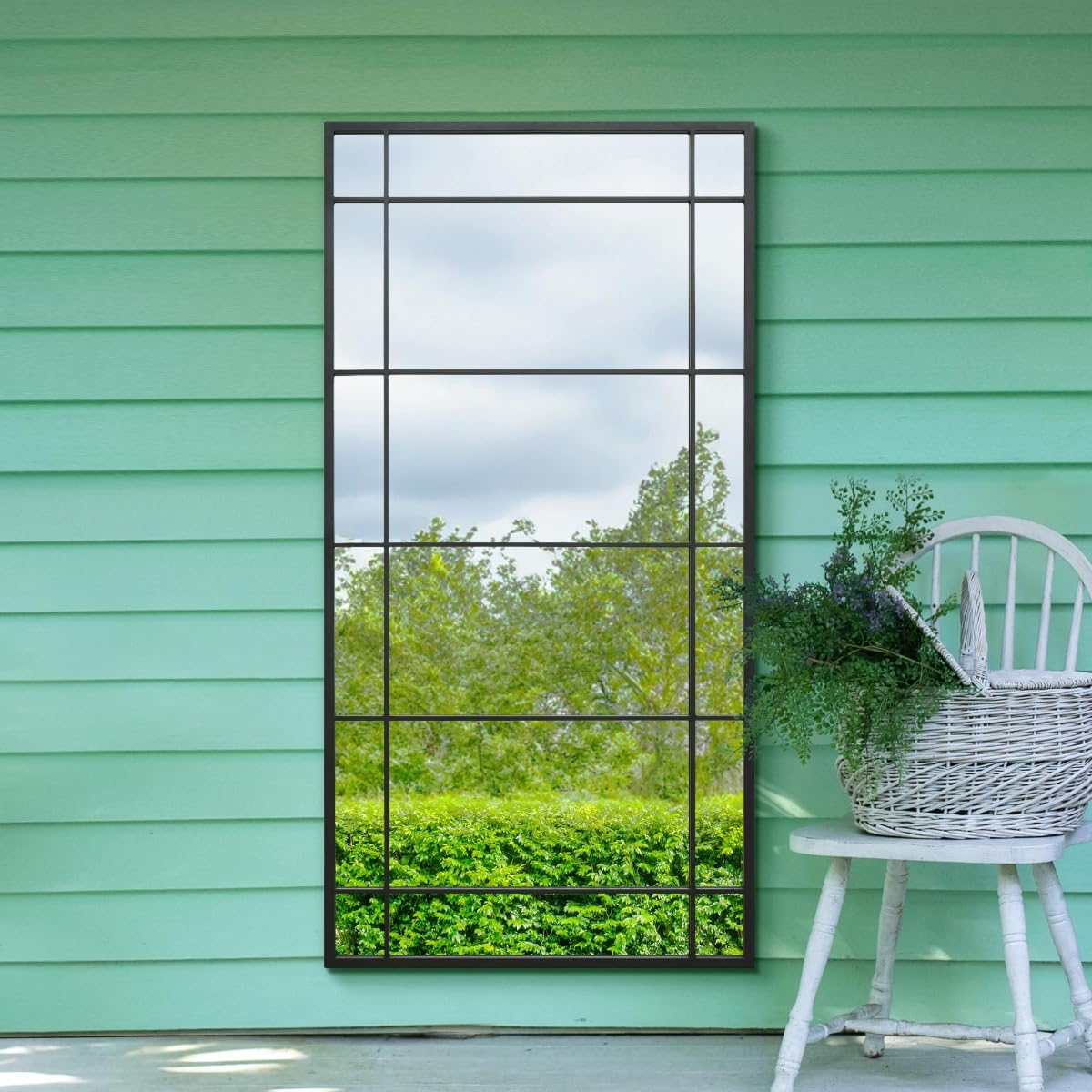 Mirroroutlet Black The Tabula - New Metal Framed Window Wall Or Leaner Garden Mirror 63" X 31" (160Cm X 80Cm)
