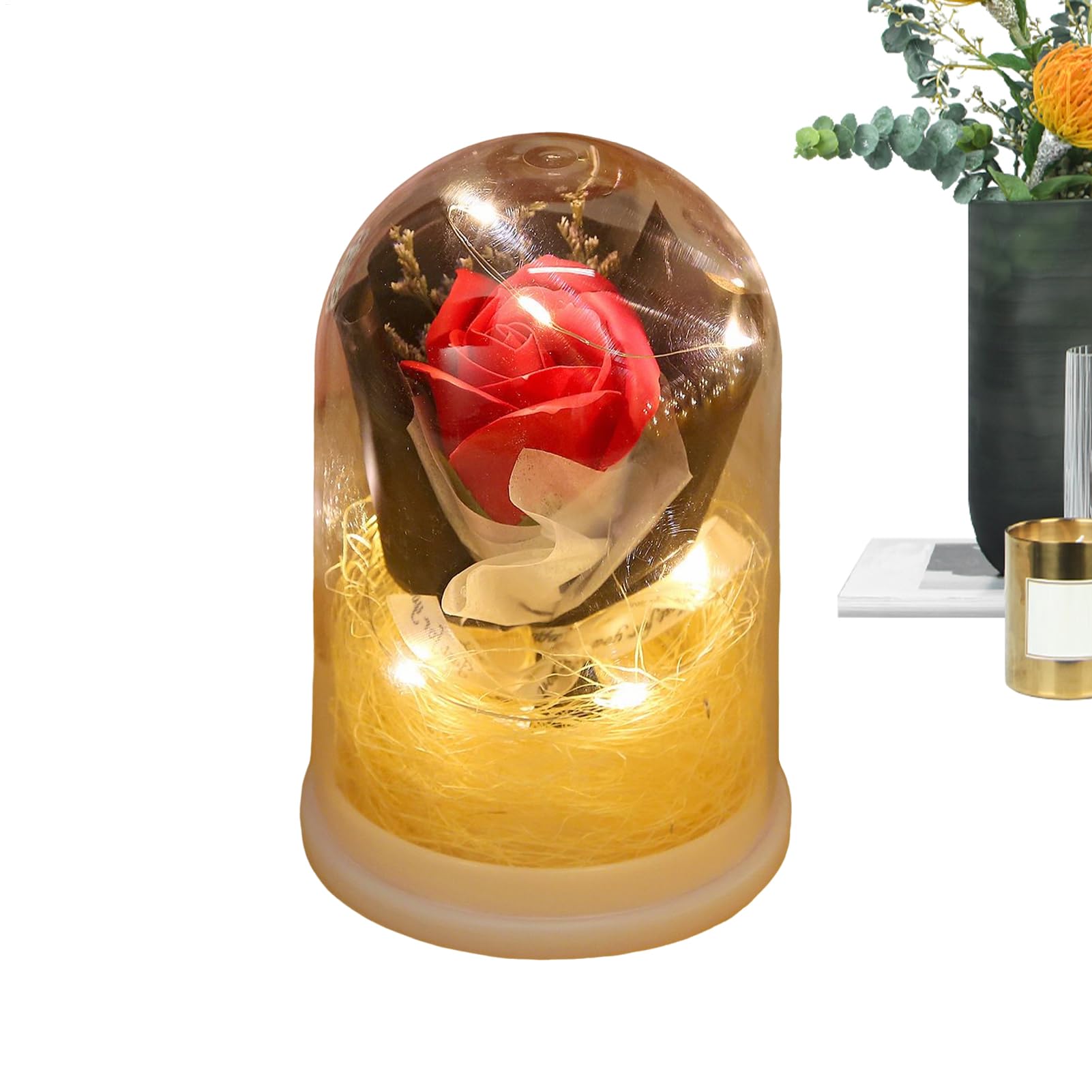 Flores infinitas con luz LED, ramo de rosas eternas para decoración de mesa y estante