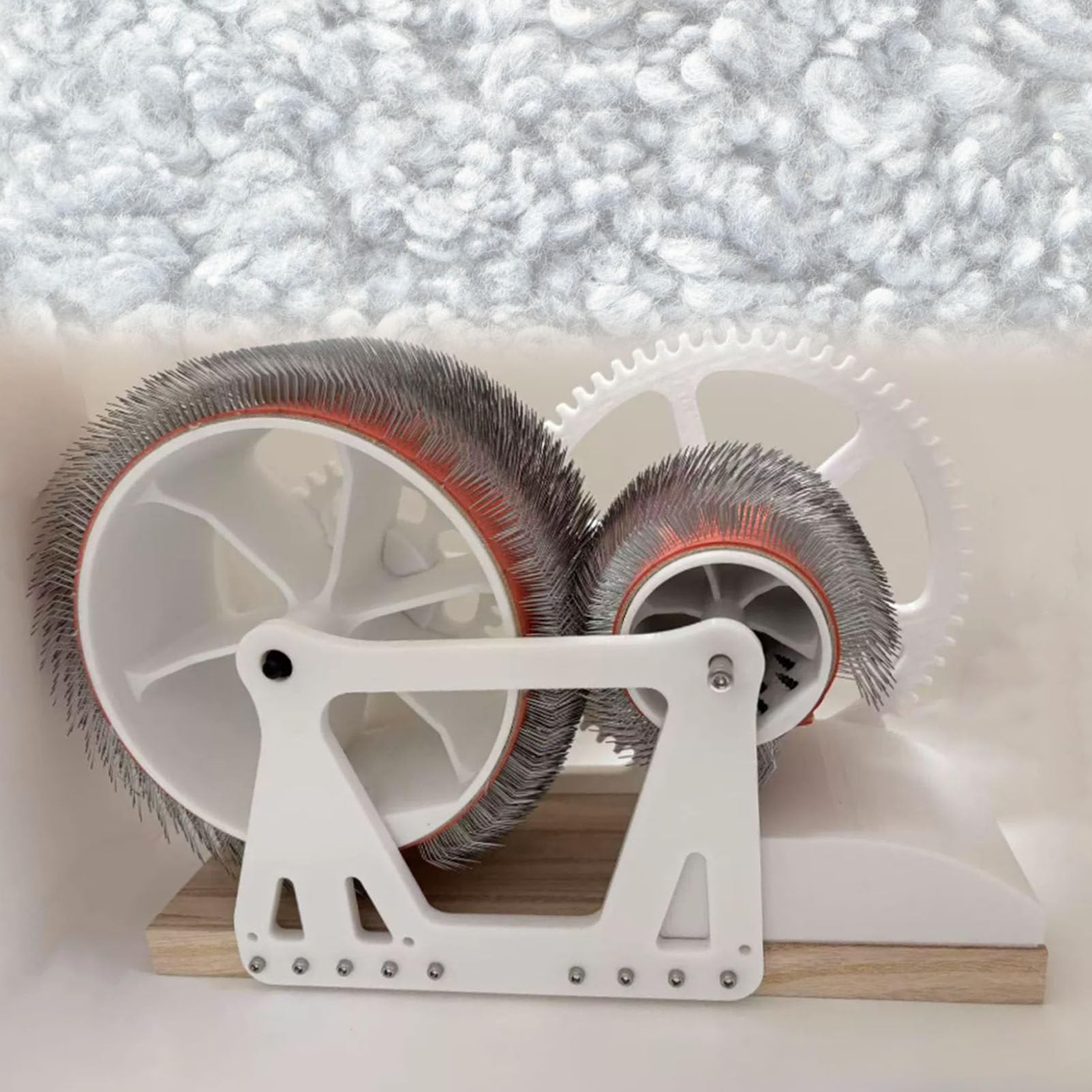 Pfps Manual Drum Carder with Wooden Wide Drum, Hand Crank Wool Carding Machine Fast Blending, Impurity Removal, for Spinning, Felting, and Handicraft Projects White