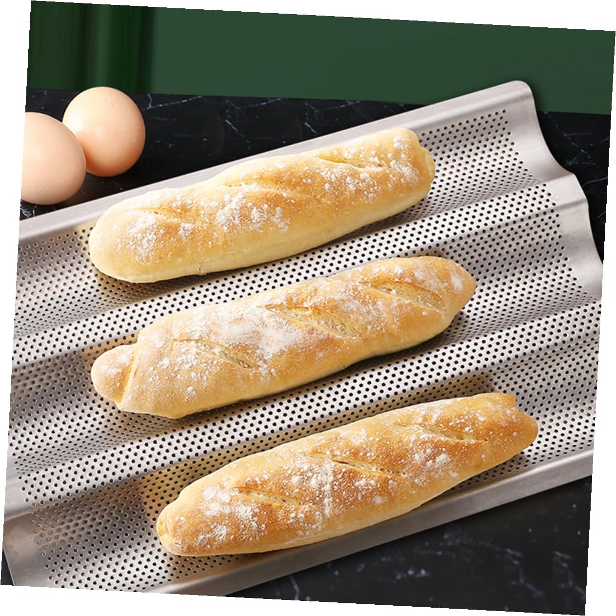 Molde para Hornear Pan Francés Perforado de Acero Inoxidable, 2 Piezas | Superficie Lisa Antiadherente, Color Plata, Uso en Cocina y Pastelería